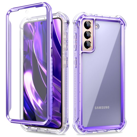 Dexnor Compatible with Samsung Galaxy S21 Plus Case with Screen Protector Electroplated Frame Clear Back Cover Rugged 360 Full Body Protective Shockproof Heavy Duty Bumper,Light Purple