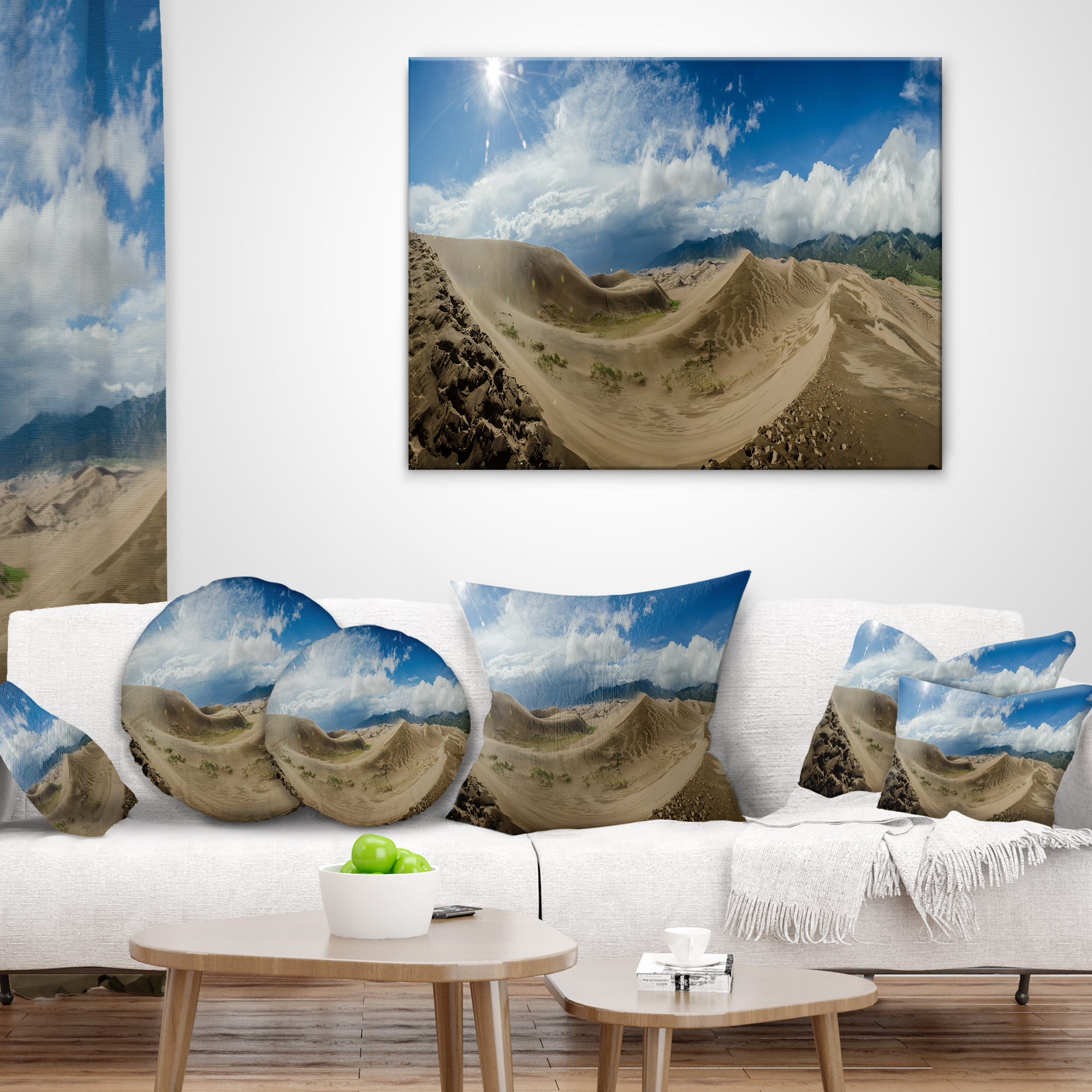 Designart Massive Sand Dunes Panorama - Landscape Printed Throw Pillow - 16x16
