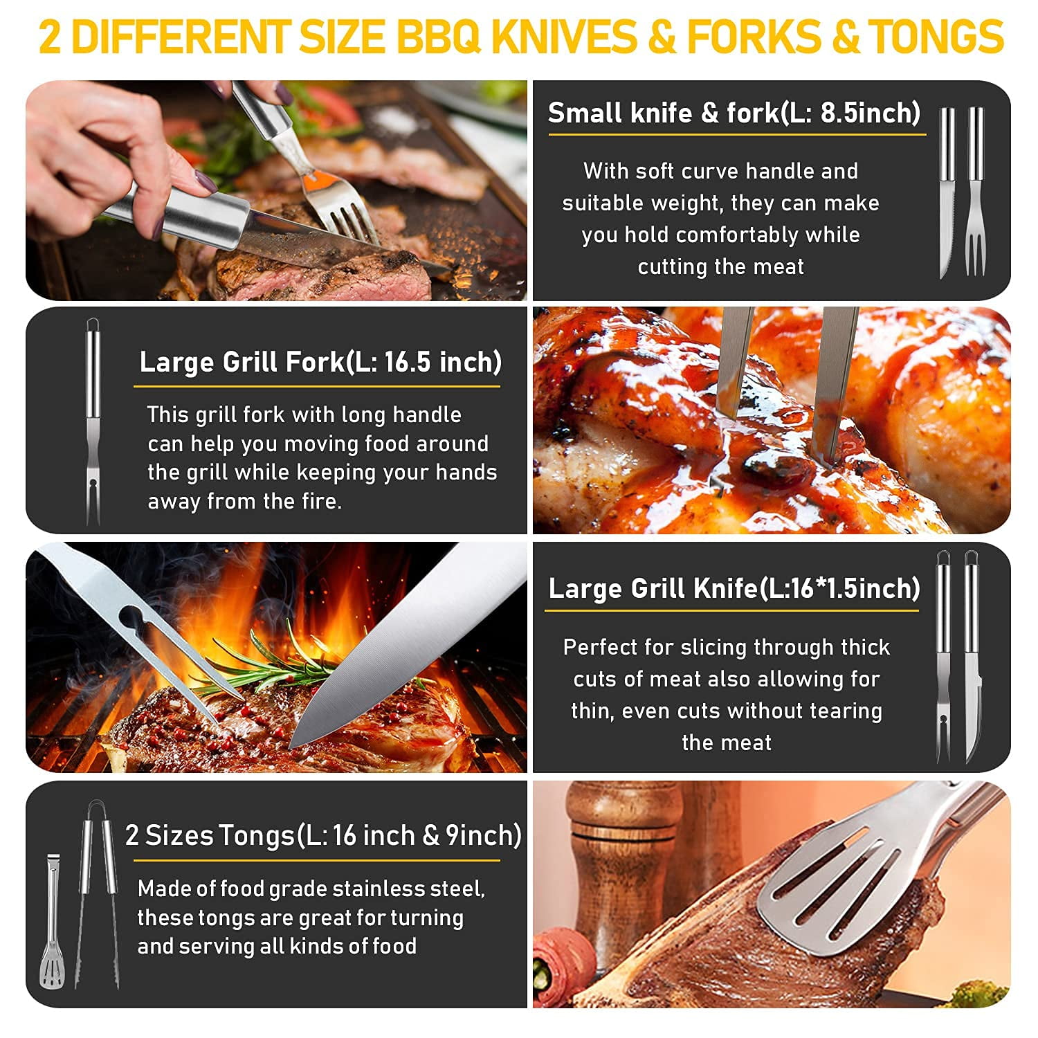 34 Pcs Grill Accessories Grilling Gifts for Men, Heavy Duty Stainless Steel BBQ Grill Tools Set for Outdoor Grill