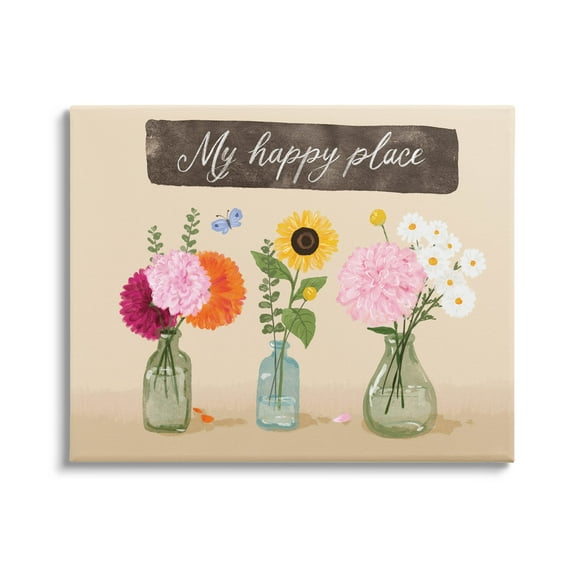 Stupell Industries My Happy Place Bouquets Graphic Art Gallery Wrapped Canvas Print Wall Art, Design by Be Ni La