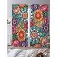 thumbnail image 3 of Boho Teal Flower Sheer Curtains 84 Inch Length 2 Panels Set Window Treatments, Spring Bohemia Chic Red Yellow Floral Rod Pocket Semi Curtains for Living Room/Bedroom/Kitchen Décor, 104"W x 84"L, 3 of 7