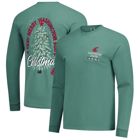 Men's Green Washington State Cougars Comfort Colors Merry Christmas Tree Long Sleeve T-Shirt