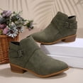 thumbnail image 5 of Modisza Women's Ankle Boots Chunky Low Heeled Short Booties Buckle Side Zipper Suede Dress Western Fall Work Shoes Green 6.5, 5 of 8