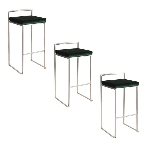 LumiSource Fuji Stacker 30" Fixed-Height Barstool - Set of 3 in Stainless Steel