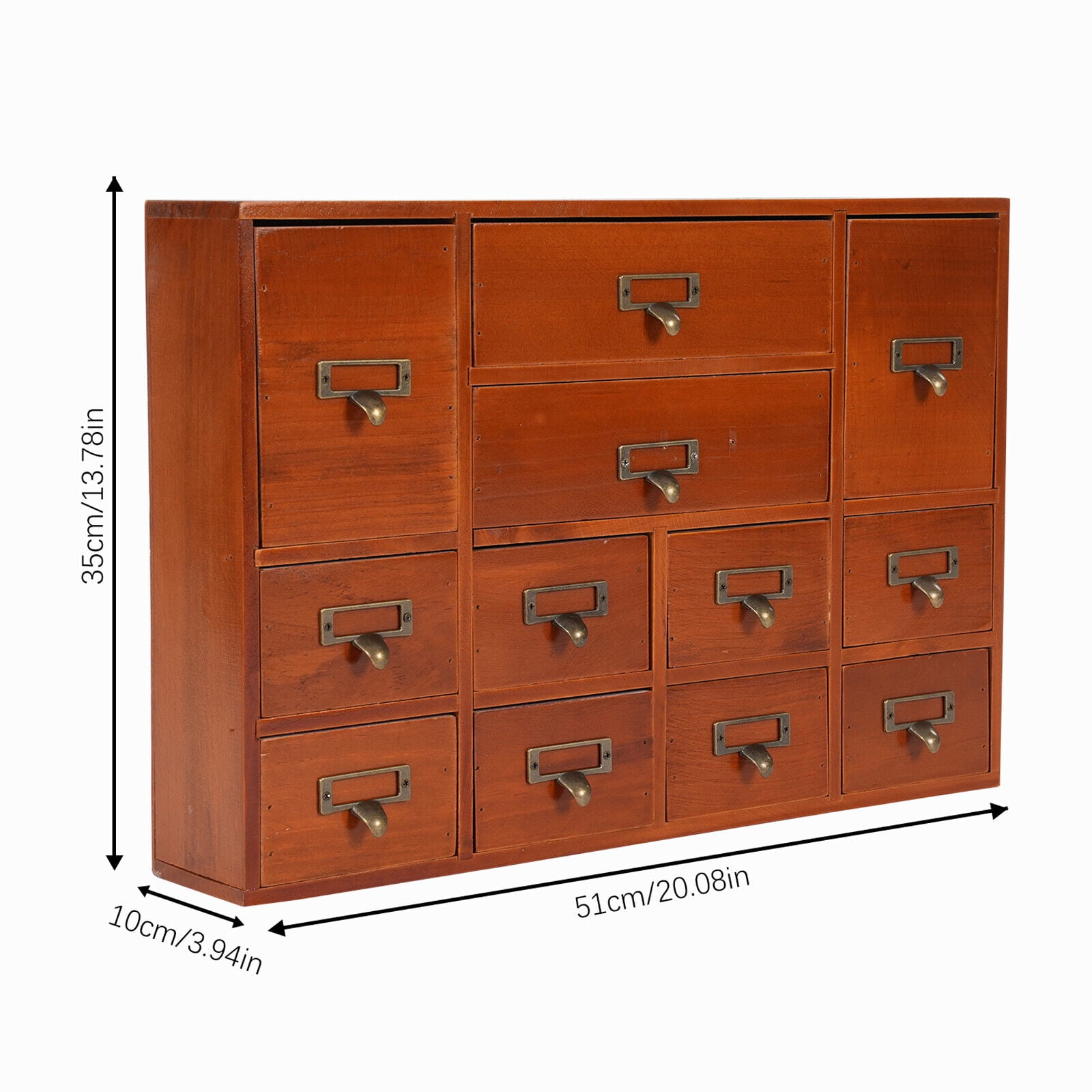 Wooden Desktop Organizer 12 Drawers, Large Wood Storage Drawer Unit for Desk Accessories, Office Supplies, Makeup, Jewelry, Craft Cabinet with Metal Handles & Label Slots - No Assembly Required