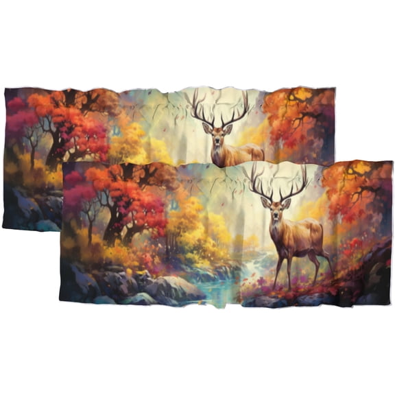 Deer Window Curtain Valances Animal Forest Wildlife Autumn Hunting Jungle Rustic Rod Pocket Valances for Bedroom Living Room Dining Room 54 by 18 in, 2 Panel