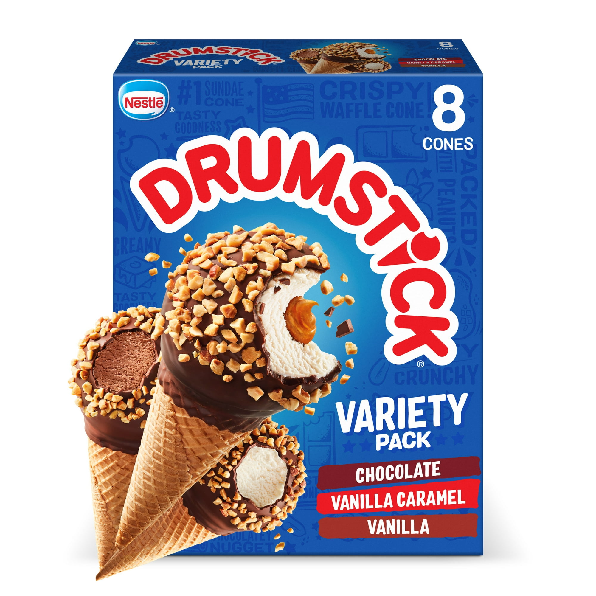 Drumstick Ice Cream Cones Variety Pack, Chocolate and Vanilla Sundae, Kosher, 8 Count