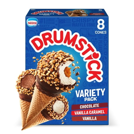 Drumstick Ice Cream Cones Variety Pack, Chocolate and Vanilla Sundae, Kosher, 8 Count