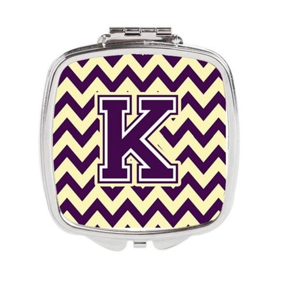 Carolines Treasures Letter K Chevron Purple & Gold Compact Mirror - Purple & Gold