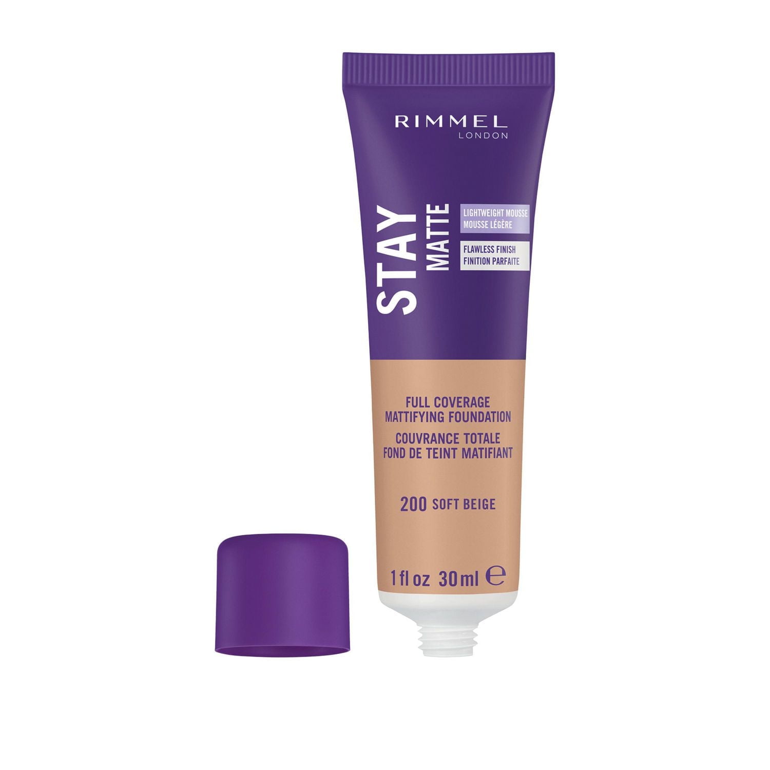 Rimmel Fond de teint Stay Matte, formule légère et soyeuse, mousse liquide légère et complexe anti-pollution, tenue de 24H, 100% Sans Cruauté Finition mate fraîche & naturelle