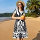 thumbnail image 4 of Balery Artistic Black White Peacocks Vestidos sueltos de manga corta para mujer, vestidos de verano 2025, vestidos casuales de corte A con vuelo., 4 of 6