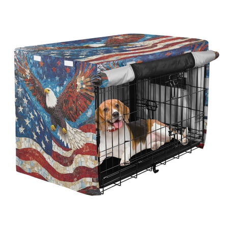 Qxltty American Flag Bald Eagle Crate Cover Durable Oxford Cloth Pet Kennel Sunshade Universal Fit for 47in Wire Cage