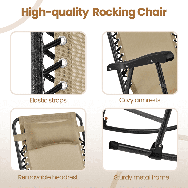 Renwick Outdoor Foldable Rocking Chair with Headrest Pillow, Set