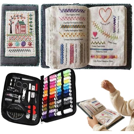 Portable All Scenario Embroidery Stitch Book Kit 86 PCS 18-Color Thread 106 Patterns Embroidery Books of Stitches with a Complete Toolkit and Instructional Tutorial for Sewing Enthusiasts (1pcs)