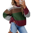 thumbnail image 2 of YDFCWXW Womens Color Block Cropped Sweaters 2025 Winter Trendy Casual Oversized Y2k Going Out Striped Pullover Tops (Coffee, L), 2 of 5
