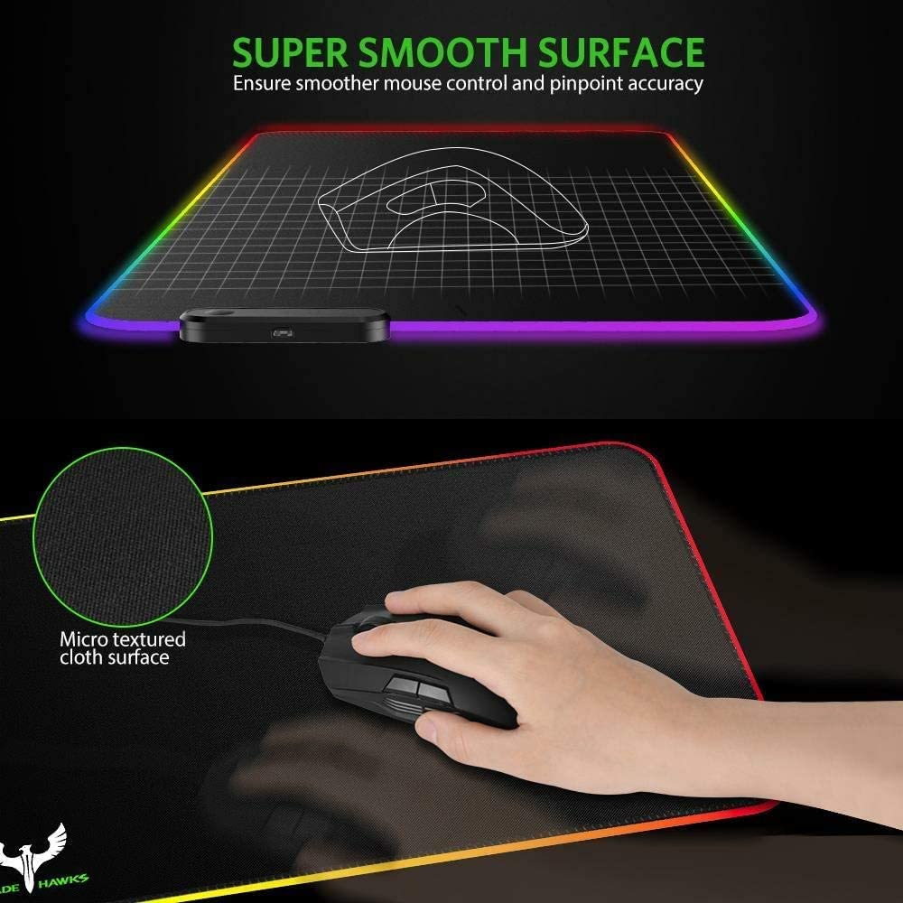Blade Hawks RGB Gaming Mouse Pad, Extra Large Extended Soft LED Mouse Pad, Anti-Slip Rubber Base, Computer Keyboard Mousepad Mat (31.5 x 12 inch), Black - image 5 of 6