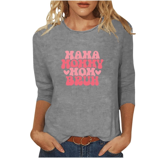 Blusas para Mujeres Casual 3/4 Manga Cuello Redondo Impreso Suelto, Mujer 3/4 Manga Tops Y Blusas para Diario