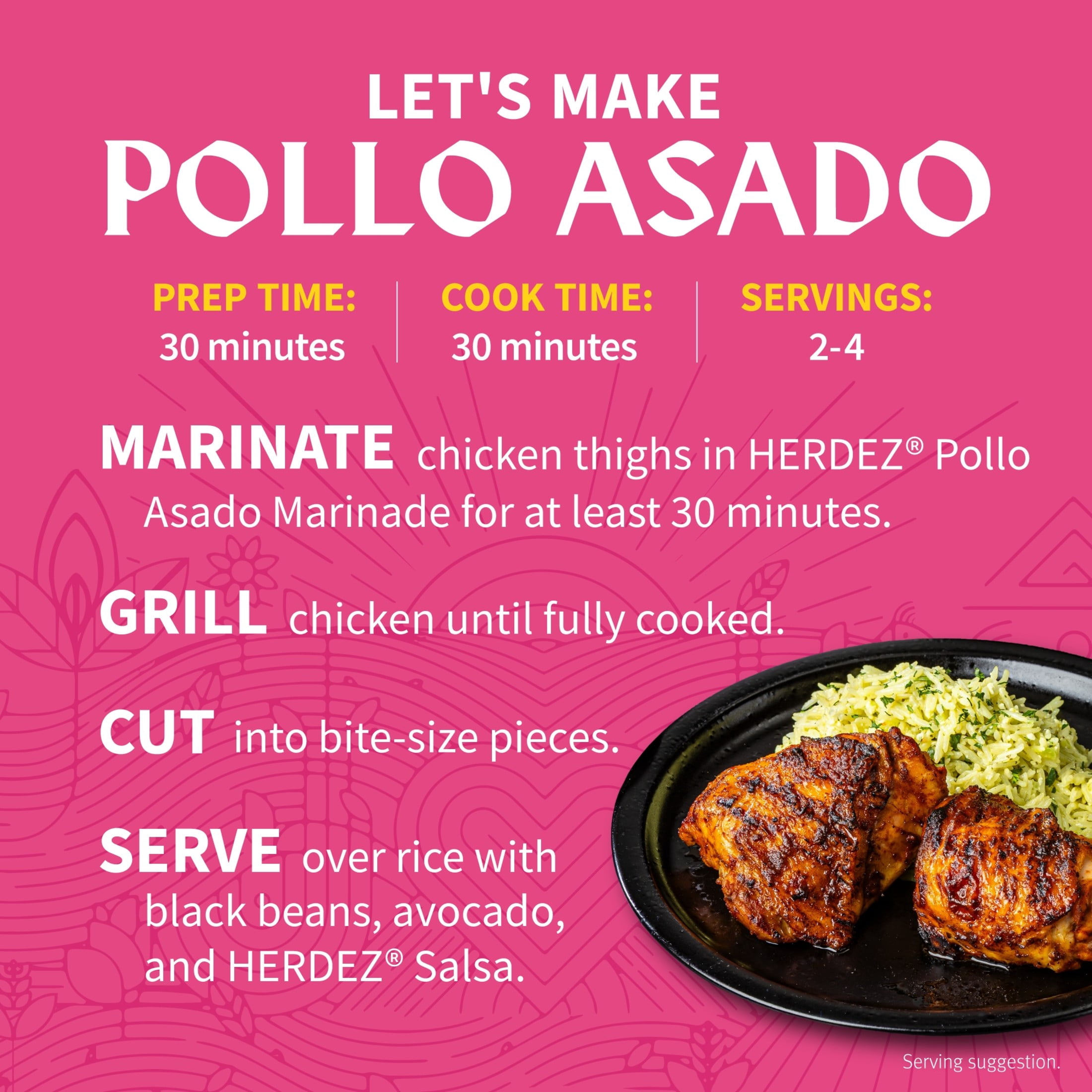 (6 pack) HERDEZ  Pollo Asado Marinade Mild, Marinade, 12oz Glass Bottle