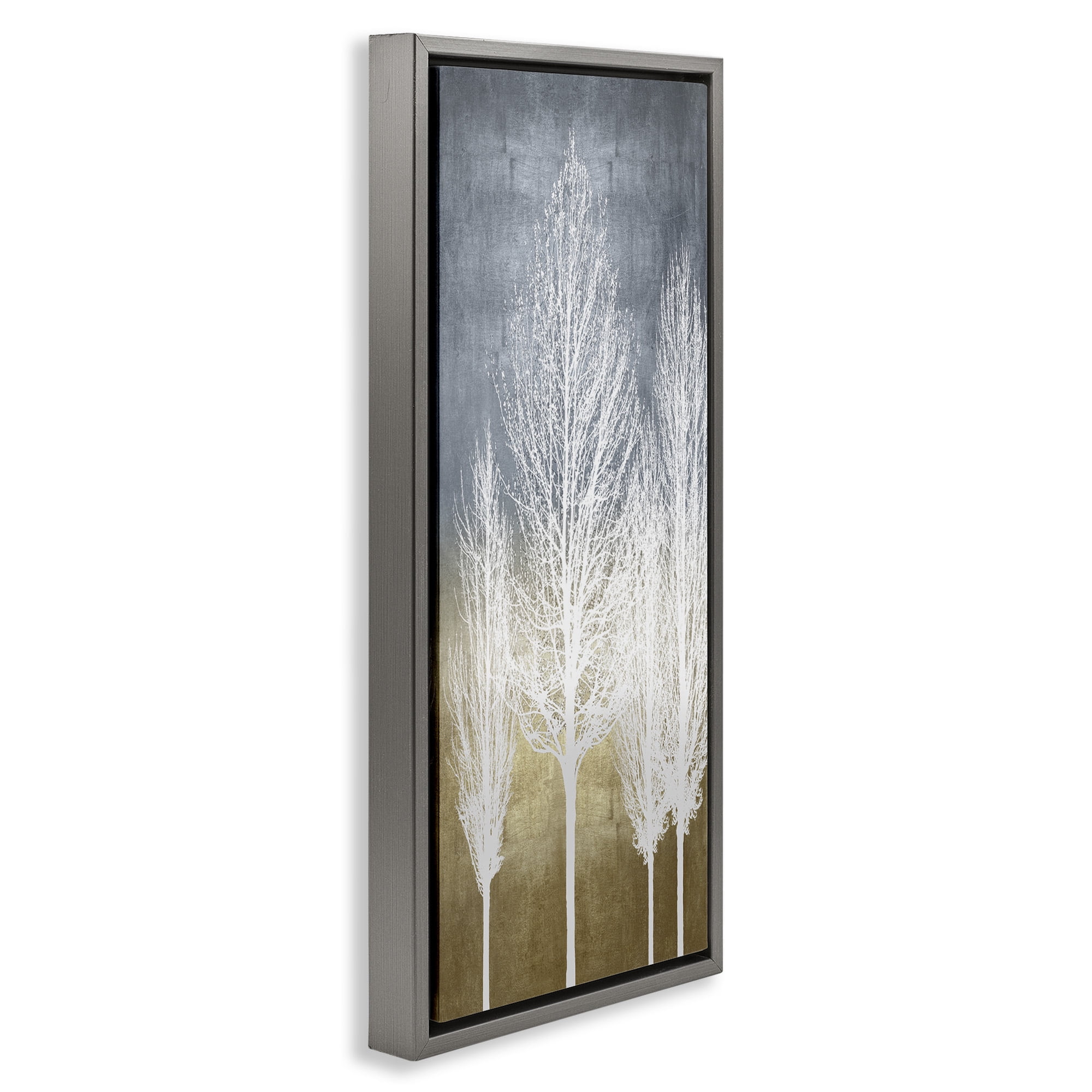 Stupell Industries Tall Tree Silhouettes Abstraction Landscape Painting Gray Floater Framed Canvas Art Print Wall Art, 11 x 25