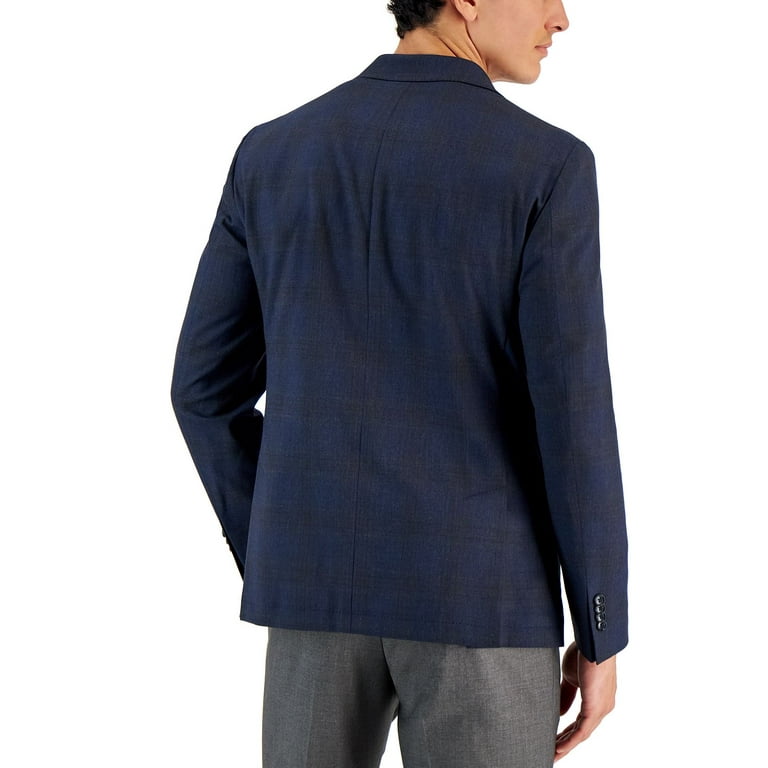 Bar III Men's Slim Fit Windowpane Knit Blazer Blue Size 42 Bar III Men's Slim Fit Windowpane Knit Blazer Blue Size 42