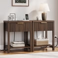 thumbnail image 3 of Aufeile Fluted Nightstand with Charging Station, Bedside Table with Drawer & Open Shelf, Small Wood Nightstand with 2 AC Outlets USB & Type-C, Bedroom Side Table, Walnut, 3 of 7