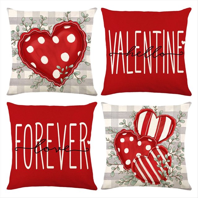 Fundas de Almohada para el DíA de San ValentíN Forever Loves, Fundas de Almohada con Hojas de Eucalipto, Decorativa para CojíN con Corazones de Amor
