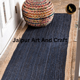 thumbnail image 6 of Jaipur Art And Craft Blue Black Border Handmade Runner Reversible Jute Area Rug (2.6x8 Sq ft), 6 of 7