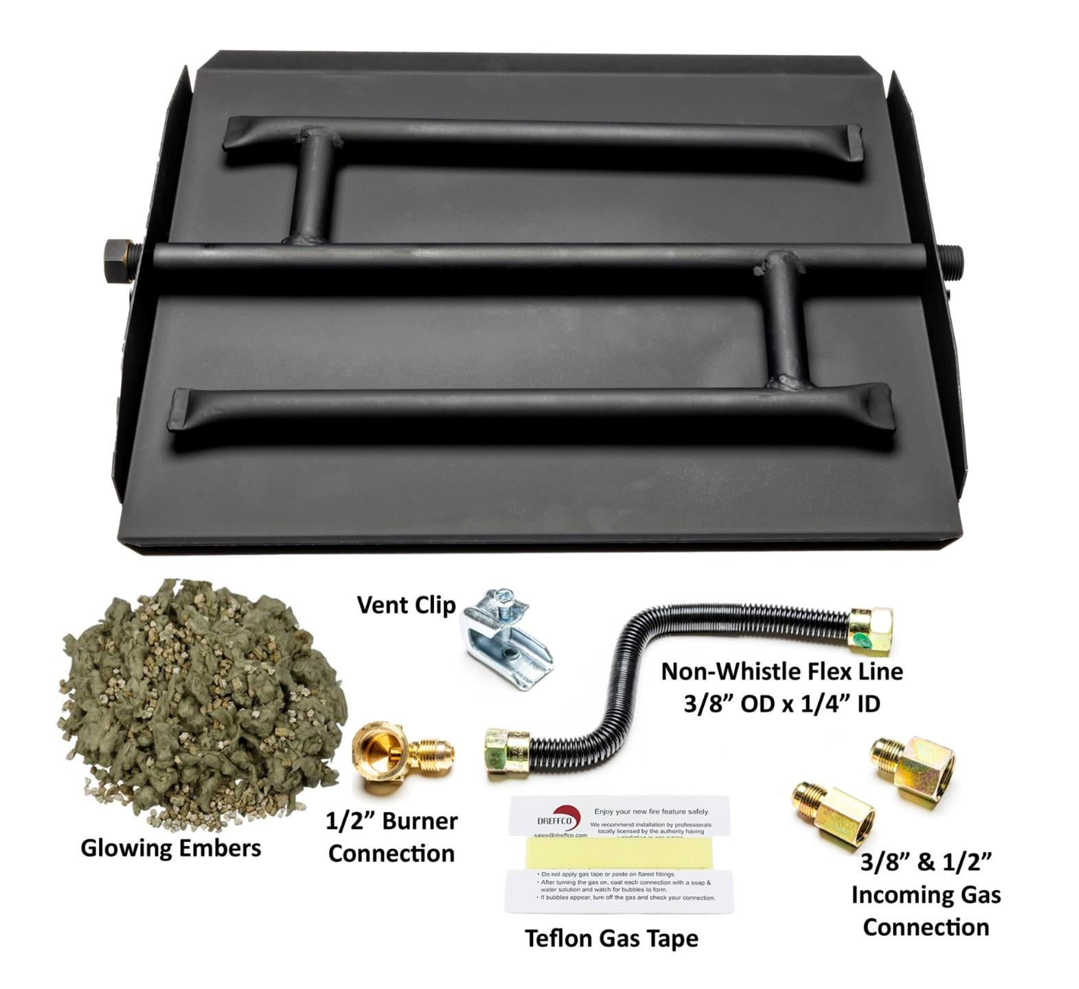 17" Powder Coated Triple Flame Gas Burner with Connection Kit for NG Fire Pit or Fireplace