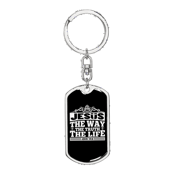 The Truth The Life John 14:6 Stainless Steel or 18k Gold Premium Swivel Dog Tag Keychain
