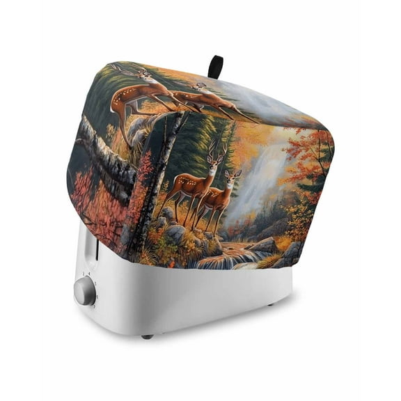 Fsddascl Orange Botanical Elk Toaster Cover 2 Slice, Small Kitchen Appliance Covers, Farmhouse Deer River Toaster Oven Cover with Loop, Bread Machine Cover Polyester Dust Cover Protection