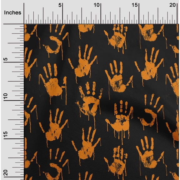 oneOone Polyester Lycra Mustard Yellow Fabric Handprint Skull Quilting Supplies Print Sewing Fabric By The Yard 56 Inch Wide