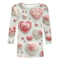 thumbnail image 5 of Womens Valentine's Day Top Novelty Cute Love Flower Print Tee Round Neck 3/4 Sleeve Loose Comfortable Breathable T-Shirt Tops Multicolor L, 5 of 5