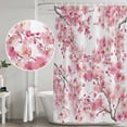 thumbnail image 5 of Spring Peach Flowers Shower Curtain, Waterproof Shower Curtains for Bathroom, Pink Botanical Floral Leaves Branch Washable Fabric Bathtub Curtain Set Bath Decor with 12 Hooks Long 72"x84", 5 of 8