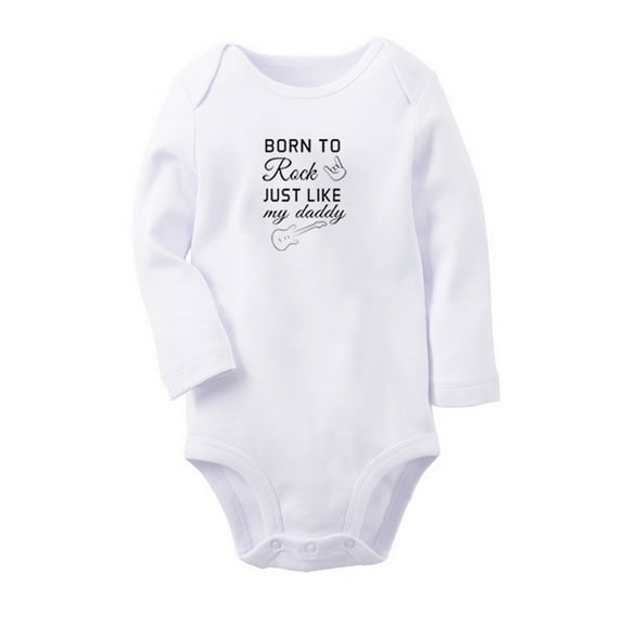 Born to Rock Just Like My Daddy Funny Rompers, Newborn Baby Unisex Bodysuits, Infant Jumpsuits, Toddler 0-12 Months Kids Long Sleeves Oufits (White, 6-12 Months)