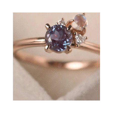 Rose Gold Custom Alexandrite And Moonstone Ring Romantic Gifts For Women