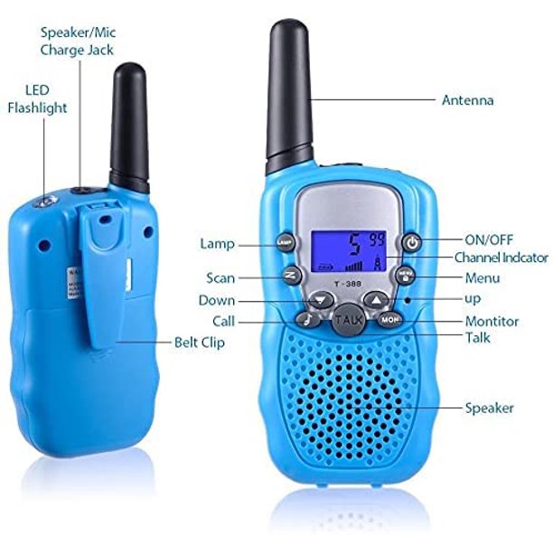 Walkie Talkies, Walkie-Talkie de 8 Canales y Pantalla LCD Función VOX, Mini Walkie Talkies con Linterna para Aventuras al Aire Libre o Camping Senderismo (Azul),2 Piezas
