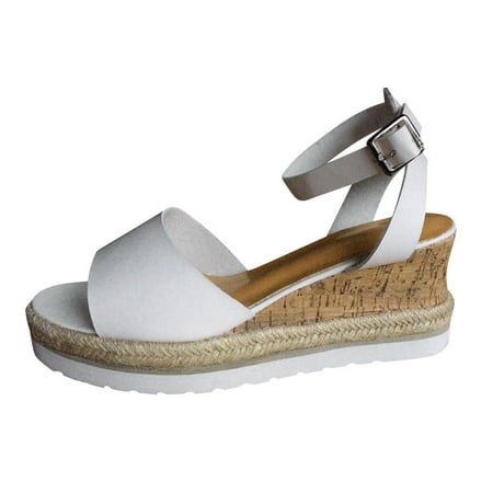 

hgwxx7 retro womens fashion open toe ankle platform wedges shoes ladies roman sandals shoes for women white 36