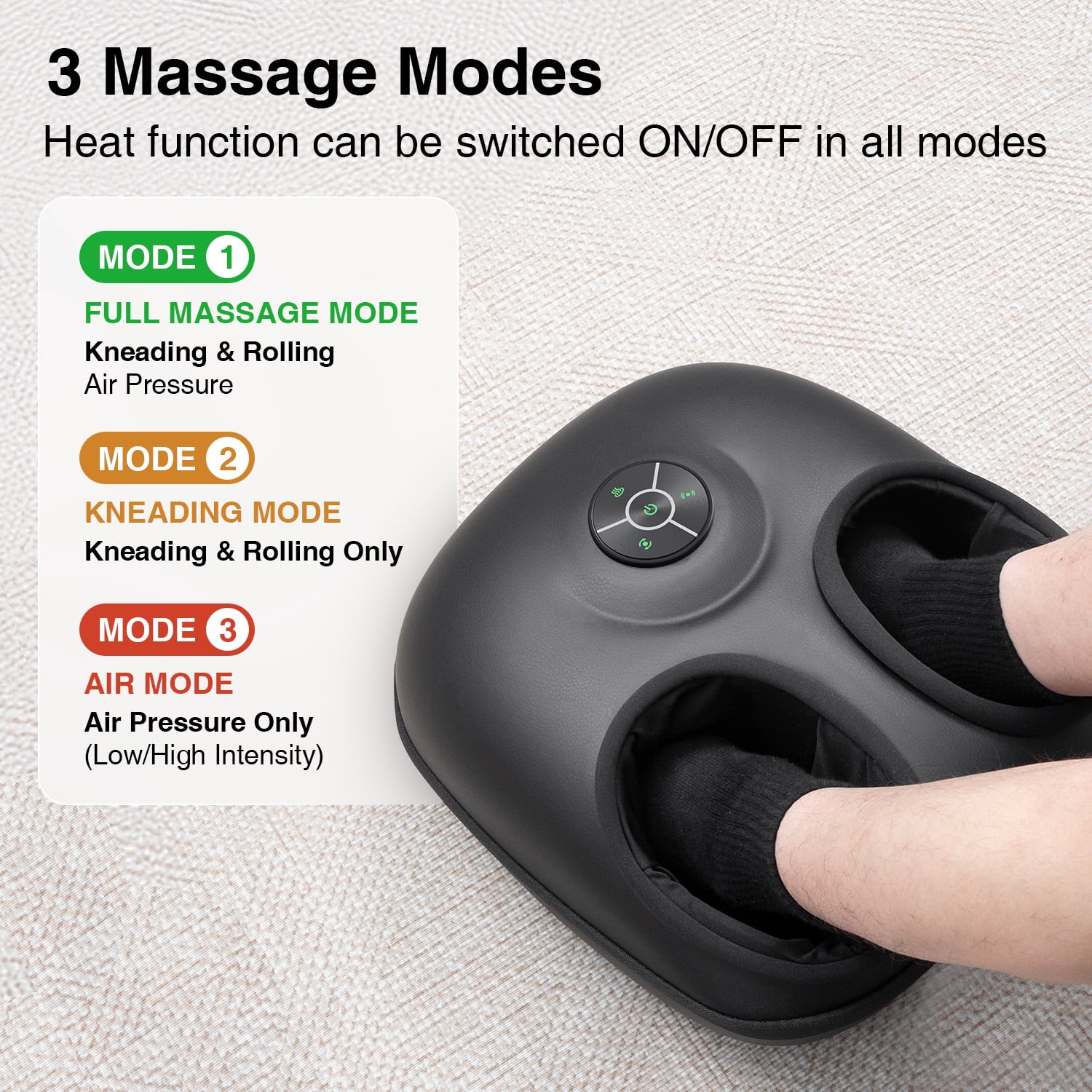 Nekteck Foot Massager with Heat, Air Compression, Deep Kneading, Rolling, Shiatsu Foot Massager Machine, Electric Feet Massage, 3 Modes, 15-Min Auto Shutoff, Fits Max US Size 13, Gifts for Women Men