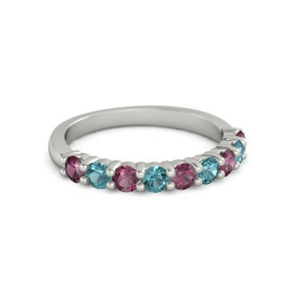 925 Sterling Silver Round 2.50 MM Rhodolite London Blue Topaz Eternity Ring