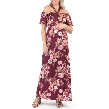 

Women s Strap Cold Shoulder Floral Maternity Dress with Ruffles