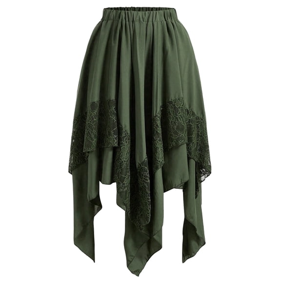 L'VOW Women's Asymmetrical Y2K Fairy Skirt Renaissance Flowy Lace Layered Midi Skirts Cottagecore Viking