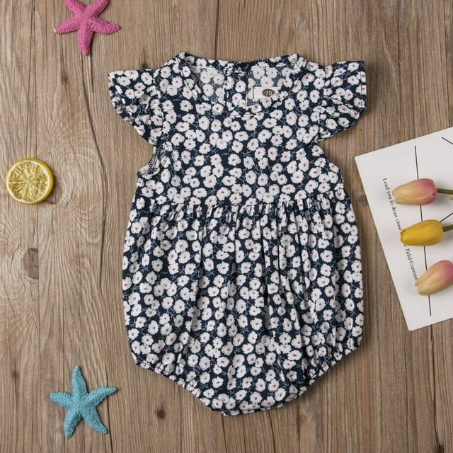 Barboteuse à Manches à Volants Imprimé Floral pour Bébé Fille Été