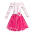 thumbnail image 1 of Girls Dress Rose Pink Long Sleeve Dot Flower Tutu Dress 6, 1 of 6