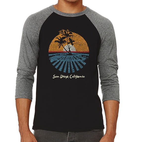 LA Pop Art Men's Raglan Baseball Word Art T-shirt - Cities In San Diego