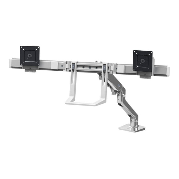 Ergotron HX Desk Dual Monitor Arm - Mounting kit (handle, articulating arm, desk clamp mount, grommet mount, 2 pivots, mounting hardware, extension part, hinge bow) - for 2 monitors - polished aluminum - screen size: up to 32"