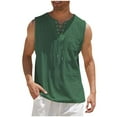 thumbnail image 2 of Chbgutlmr Cotton Linen Tank Tops for Men Sleeveless Crew Neck Drawstring Cross Front Tees Casual Lightweight Loose Summer Shirts, 2 of 6