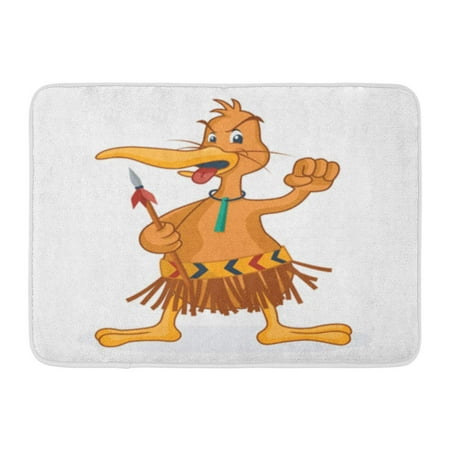 Doormat Costume SIDONKU Brown Angry Kiwi Bird Cartoon in Traditional Maori Costume Doormat Floor Rug Bath Mat 23.6x15.7 inch ()