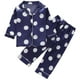 thumbnail image 1 of Odeerbi 1-8 Años Niños Niñas Pijama de Satén Con Solapa Dentada Camisa de Manga Larga Conjunto de Pantalones Suave Estampado de Rayas Pijama de Dos Piezas, 1 of 8