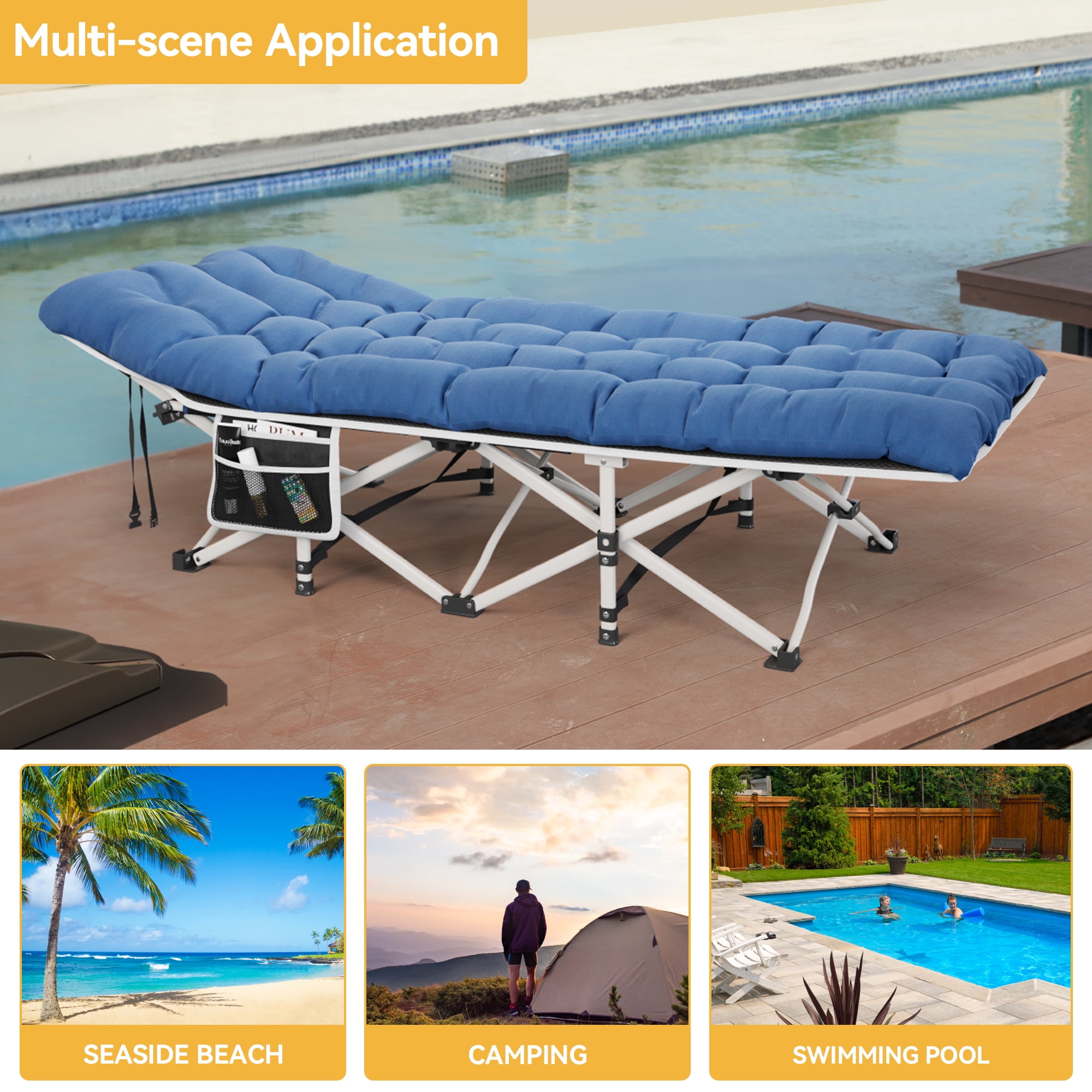 Uforic Folding Camping Cot with Mattress & Carry Bag, 575 Lb Capacity, 1200D Oxford, Navy Blue