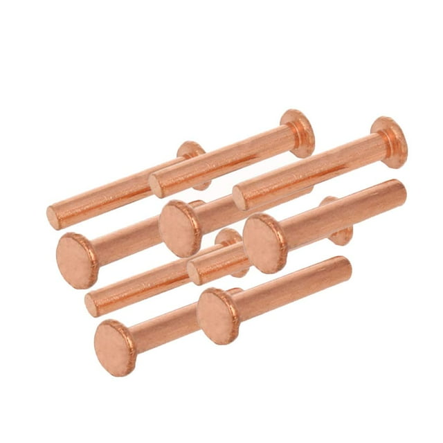 HUGFEGWE Flat Head Solid Copper Rivets Nuts Copper Flat Head Semi-Tubular Rivets for Household Automobile Industry Brass Tone 6x35mm 10PCS CJB91-25893